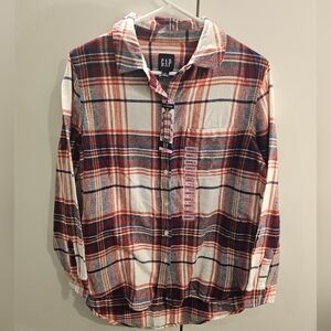 Gap Womans Small Red/White Flannel Button Down Shirt